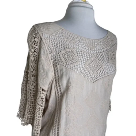 NWT Fever Ivory Color 3/4 Sleeve Crochet Cotton Relaxed Fit Top Size L - Picture 3 of 12
